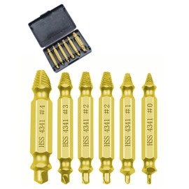 Broken Head Screw Extractor Set, 6 Pcs 6 Style 2 Inch Nickel Iron Alloy Steel Damage Screw Extractor for Household and Industry Repairing, Also Good Gift for Men (Gold)