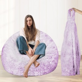 Fluffy Faux Fur Bean Bag Chair Cover for Living Room(No Filler), Bean Bag Chairs Cover for Kids/Teens,Premium Furry Anti-Slip Bean Bag Cover for Organizing Plush Toys (Purple)