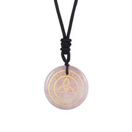 Lovionus89 Natural Rune Stones Engraved Elder Alphabet Healing Crystal Stone Pendant Necklace for Men and Women, Rose Quartz