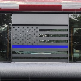 Zhizhong for 2004-2018 Chevy Silverado GMC Sierra Back Middle Window Decal, American Flag Rear Sliding Window Sticker (Thin Blue Line)