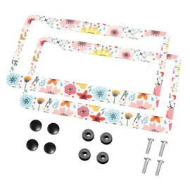 HOSNYE Abstract Flowers and Herbs License Plate Frame Hand Drawn Botanical Background Metal 2 Pcs 2 Holes Licenses Plates Frames Front Licenses Plate Covers Car Tag Frame for Women Men US Vehicles