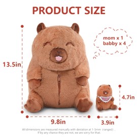 Niuniu Daddy 13" | 5 in 1 Capybara Stuffed Animals Family Set, Mommy Capybara Plush with 4 Babies Toys, Kawaii Big Pillowfort Plush for Girls Boys Adults with Christmas Birthday Party Presents Gifts