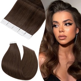 Rich Choices Tape-In Real Hair Extensions, 40 cm, 20 Pieces, #4 Medium Brown Hair Extensions, Real Hair, Remy, Silky Straight, Invisible Tape-In Hair Extensions, Natural Hair Thickening
