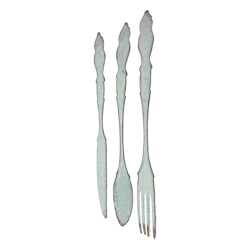 Zeckos Galvanized Grey Metal Fork, Spoon, and Knife Farmhouse Kitchen