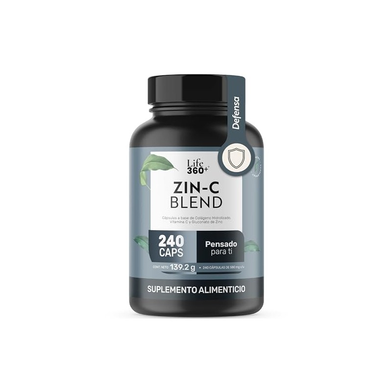 Life 360 Zin Blend 240 Cápsulas Colágeno Hidrolizado Vitamina Gluconato