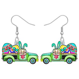 BAMAY Acrylic Cute Car Truck Earrings Rabbit Easter Eggs Truck Hanging Jewellery Charms Easter Gift for Women Girls, Acrylic