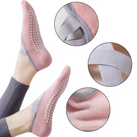 AYNKH 4 Pairs Non Slip Yoga Socks for Women Girls, Cross Strap Grip Sport Socks Breathable for Pilates, Fitness, Ballet, Home Workout, Trampoline, Dance, Floor