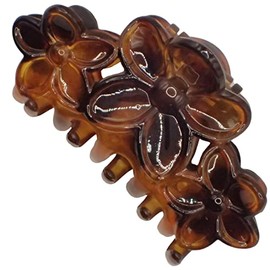 Topkids Accessories Small Black or Tort Hair Claw Clip, Small Detailed Claw Clips for Ladies & Girls, Women?s Hair Claws for Thick Hair, Cute Small Hair Clips (Tort Triple Flower)