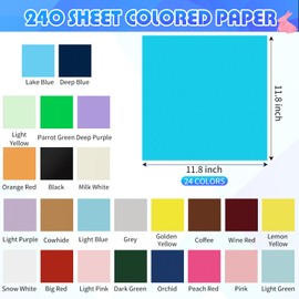 Tenceur 240 Sheets Cardstock Paper 12 x 12 Inch 250 GSM 24 Colors Cardstock Solid Color Craft Paper for Greetings Gift Tags Crafts Invitations DIY Scrapbooking Party School Supplies