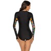 YATEEN Womens Athletic Training Swimsuit Long Sleeve Rashguard #2 Black/Green