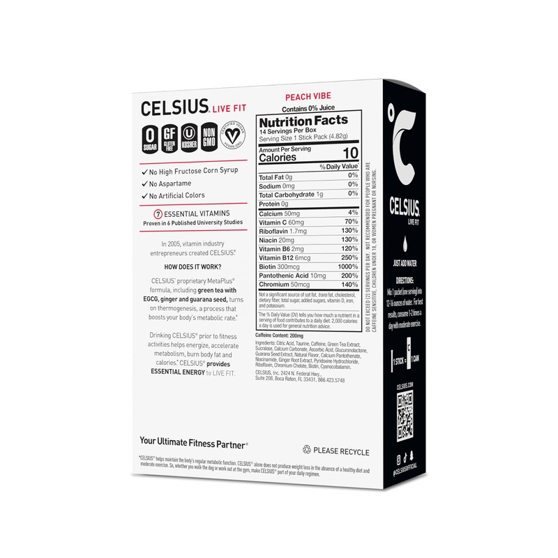 CELSIUS® On-the-Go Powder Sticks Peach Vibe, Essential Energy 2.6 Oz