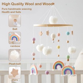 Neuytiky Mobiles Baby,Regenbogen Babybett Hölz Windspiele mit Bäll,Mobile Changing Table,Anhänger Babyzimmer Deko,Bettglocke Anhänger,Neugeborene Geschenk für Jungen Mädchen(Orange)