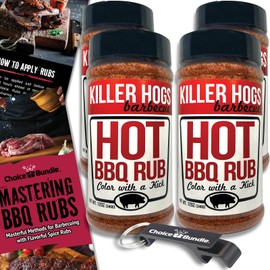 Killer Hogs Hot BBQ Rub Premium Barbecue Rub & Seasoning 4 pk (48 oz) + Guide & Bottle Opener (6 Items)!