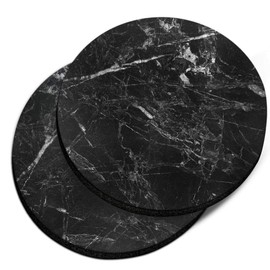 CARIBOU Coasters , Cloudy Black Marble Design Absorbent ROUND Fabric Felt Neoprene Car Coasters for Drinks, 2pcs Set