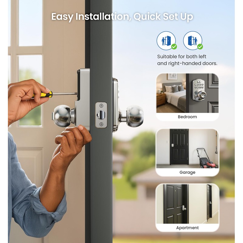Veise Keypad Door Knob Lock, Keyless Entry Digital Lock with