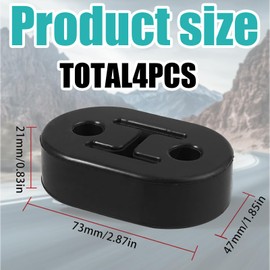 Exhaust Hanger, 4-Pack 2-Hole Rubber Mounts, High-Density Rubber, Reduces Vibration and Noise, Easy to Install, Ideal for Replacing Damaged Exhaust Hangers in Most Vehicles