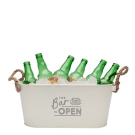 The Bar is Open Metal Ice Bucket - Home Bar Accessories Decor - Father’s Day Gift for Dad - Metal Drinks Bucket - Birthday Gifts for Him