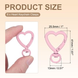 PATIKIL Heart Shape Swivel Buckles, 6 Pcs Zinc Alloy Spring Snap Keychain Clip Hanging Snap Hooks for DIY Crafts Key Chains Bag Purse, Light Pink