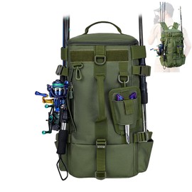 Fishing Tackle Backpack – 15L Water-Resistant Tackle Storage Backpack with Rod Holder, Oxford Fabric, MOLLE System – Lightweight Fishing Gear Bag for Men Hiking, Kayak, Outdoor Trip(Bag Only)