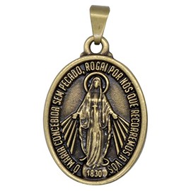 Our Lady of Grace Miraculous Medal | Great Catholic Gift for First Communion and Confirmation | Add Pendant to a Chain or Cord | Gold-Tone Antique Finish