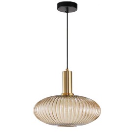 Debbte Industrial Vintage Glass Pendant Lighting Brass Finish Modern Retro Drop Ceiling Light Hanging Lamp for Bedroom Dining Room Kitchen Island (Amber, 11.8 Inches)