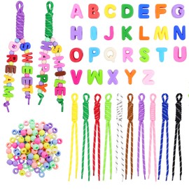 188Pcs Large Letter Beads Kit, 78 3D Bubble Alphabet Beads A-Z, 10 Colorful Paracord Straps and 100 Spacer Beads for DIY Backpack, Purse, Luggage Charms and Keychains