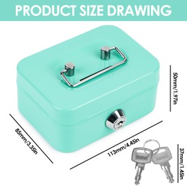 Small Cash Box, Small Lockable Till with 2 Keys, Cash Box with 2 Keys, Lockable, Notes Tip Cash Box with Slot 11.5 x 8.5 x 5.8 cm (Green)