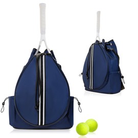 Mini Momo Tennis Bag Racket Tote Sports Racquet - Bags for Women, Unisex Badminton, Squash Case Stripe Shoulder Strap, Pickleball (Backpack - Navy/Black Stripe)