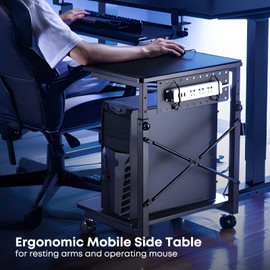 PUTORSEN Height Adjustable Computer Tower Stand - 2-Tier ATX-Case PC Floor Stand with Rolling Wheels, Black