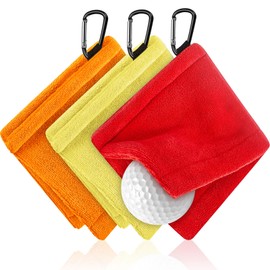 Flutesan Golf Ball Towel 5.5 x 5.5 Inch, Small Golf Pocket Towel with Clip Portable Golf Cleaner Accessories for Men Women(Red, Orange, Green, 3 Pieces)
