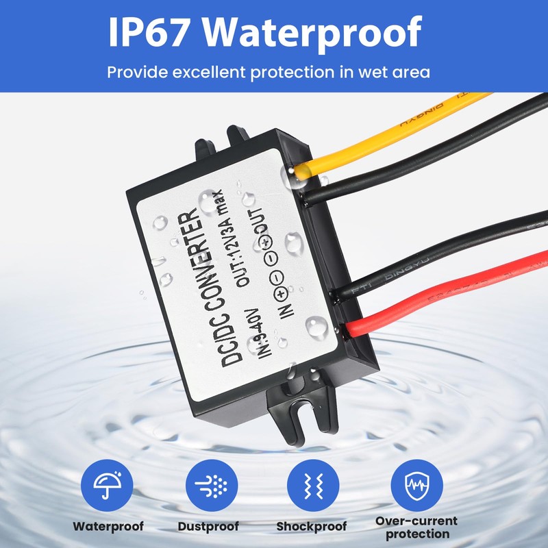 9-40V to 12V 3A Power Converter - Waterproof 36W Voltage