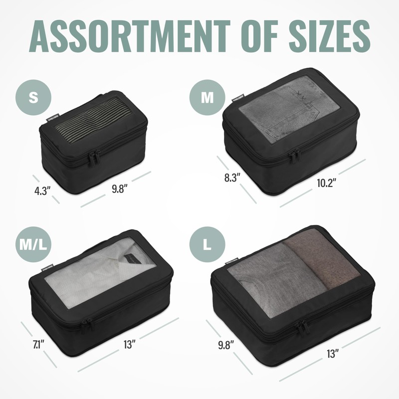 Aerotrunk Compression Packing Cubes for Suitcases - Double Zipper Compression