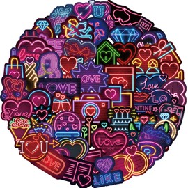 50 Pcs Neon Valentine's Day Stickers for Kids Teens Adults,Laptop,Skateboard,Luggage,Car,Bike,Cup,Computer,Water Bottle Stickers Pack Decor,Neon Vinyl Waterproof Sticker Decal