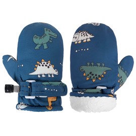 Fynnsure Toddler Mittens Dinosaur Snow Gloves for Toddler Baby Boys Lined Fleece Gloves Baby Mittens Kids Winter Snow Gloves Navy 2-4 Years