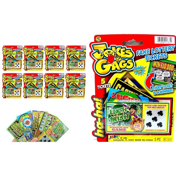 JA-RU Fake Lottery Ticket Scratch Tickets (40 Tickets / 8 Packs) Pranking Toys for Friend and Family Scratcher Jokes and Gag Winning Tickets Surprise. 1381-8A
