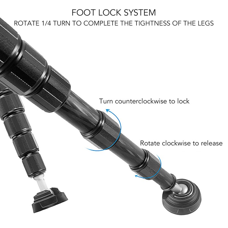 10 Layer Carbon Fiber Monopod Portable 6 Section Telescopic SLR