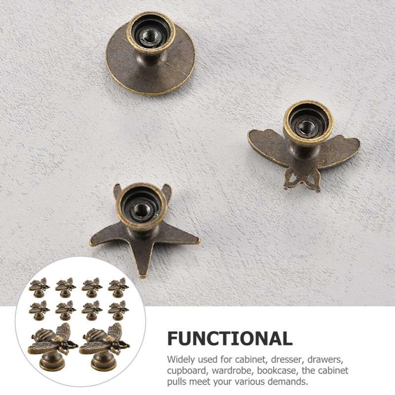 Angoily 10pcs Retro Cabinet Knobs Decorative Bee Drawer Pulls Wardrobe