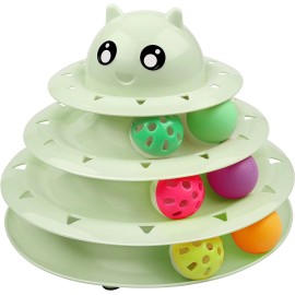 UPSKY Cat Roller Toy 3-Level Turntable Cat Toys Balls for Indoor Cats, Kitten Toys Set - A-Fruit Green