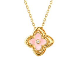 HEVOCY Gold Four Leaf Clover Necklace for Women, Adjustable Chain