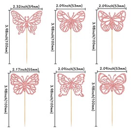 Gyufise 36Pcs Glitter Rose Gold Butterfly Cupcake Toppers Hollow Art 3D Butterfly Cupcake Pick Decorations for Butterfly Theme Baby Shower Wedding Anniversary Kids Birthday Party Supplies