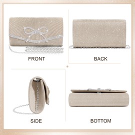 Nexellent Evening Bag Clutch Purses for Women,Sparkly Bow Handbags Crossbody Bag Wedding Bag Glitter Rhinestone Party Prom Purse (Champagne)