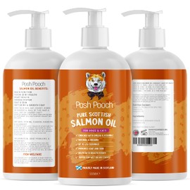 Posh Pooch Scottish Salmon Oil For Dogs & Cats Natural Omega 3,6,9 With Vitamin E, Pure Fish Oil Promotes Shiny Coats, Enhanced Appetite, Relieves Itchiness, Increase Energy Kibble Supplement Booster (500ml)