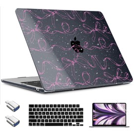 TWOLSKOO Compatible with M4 MacBook Air 13.6 inch Case 2025-2022 Release M4 A3240 M3 A3113 M2 A2681, Plastic Hard Shell & Keyboard Cover & Type C Adapter & Screen Protector, Sparkly Bows