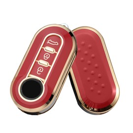 HIBEYO for Fiat 500 Linea 3 Button Filping Smart Remote Auto Key Shell Key Fob Cover for Fiat Ducato 500 500L Panda Grande Punto Lancia Musa Accessories Key Shell Cover Protector-Red
