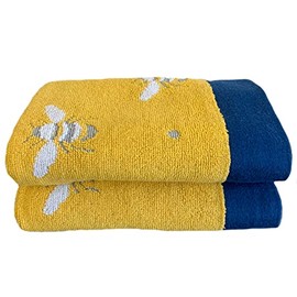 Sue Rossi 100% Turkish Cotton Hand Guest Towels, Pack Of 2, Very Soft & Absorbent, Quick Dry 500gsm Thick, Bathroom Or Kitchen Utility Towel Set. (Yellow Bee)