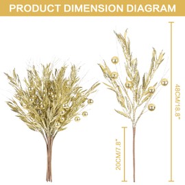 RoseCraft 10PCS Christmas Tree Decorations, Artificial Glitter Berry Stems Branches, for Christmas Tree Ornaments Picks Twigs Xmas Vase Filler Home Wedding Holiday Decor. (Gold)
