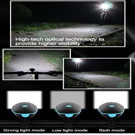 Bicycle Light and Bell Set High Lumens Bike Headlight with Horn USB Rechargeable and Waterproof (Black)