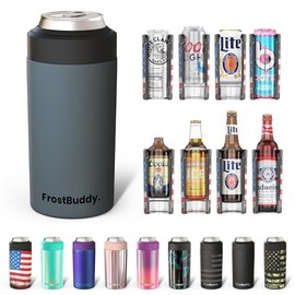 Frost Buddy Universal Buddy Can Cooler - Fits All - For Regular 12 & 16 oz or Slim-Size Bottles - Insulated Double-Walled Stainless Steel (Charcoal)