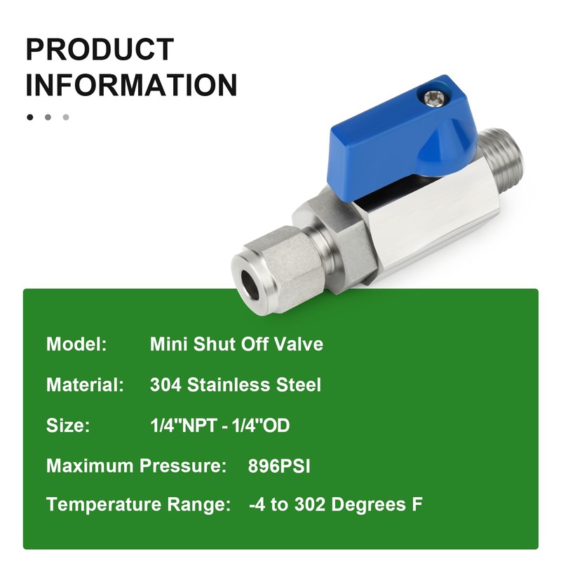 TAISHER 2PCS 304 Stainless Steel Compression Mini Ball Valve Shut