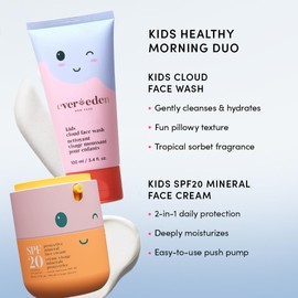 Kids Happy Morning DUO: Clean & Vegan Skin Care for Kids Bundle | Skin Care Cloud Face Wash + SPF 20 Mineral Face Cream | Non-Toxic | Non-Comedogenic | Fun | Easy-to-Use Skincare